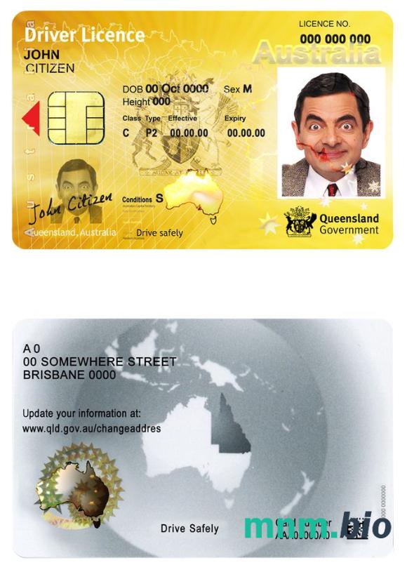 Szablon prawa jazdy stanu Australia Queensland w formacie PSD, ze wszystkimi czcionkami